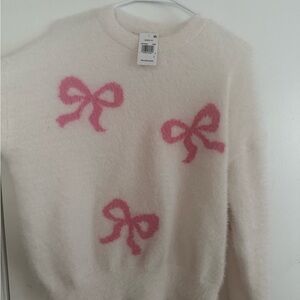 White Sweater with Pink Bows